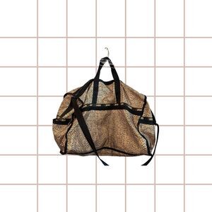 LeSportsac Large Weekender Duffle Bag Brown Leopard Animal Print